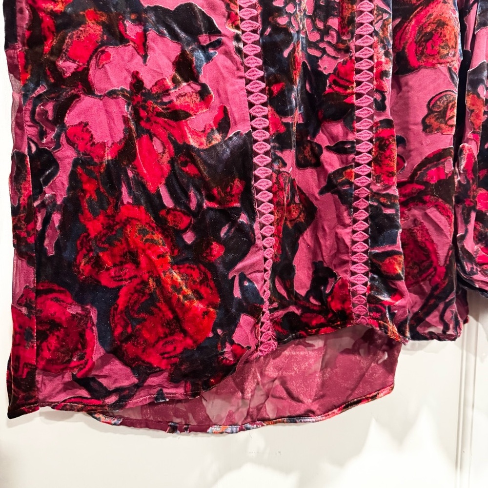 Sundance Velvet Burnout Burgundy Blouse XS Christmas Holiday Festive Dark Floral - Picture 6 of 15